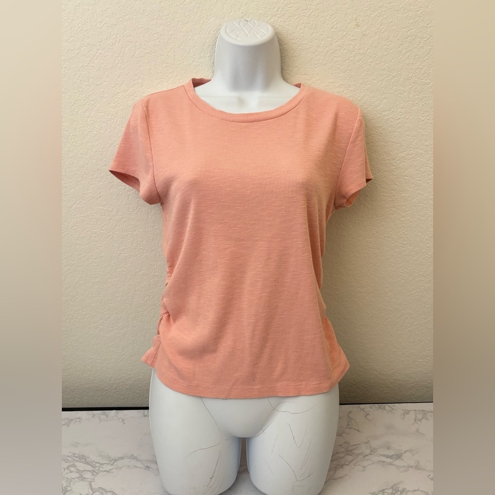 Gap Ribbed Women’s Short Sleeve Top Pink Size M Ruched Pullover Shirt​